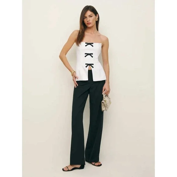 NWT Reformation Essie Linen Top White w Black Bows 4 - Picture 2 of 13